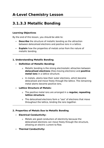 Metallic Bonding - A-Level Chemistry Lesson