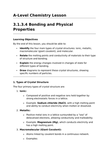 Bonding and Physical Properties - A-Level Chemistry Lesson