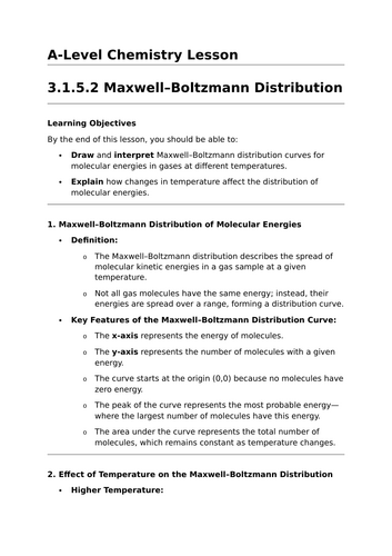 Maxwell–Boltzmann Distribution - A-Level Chemistry Lesson