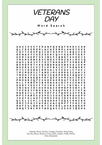 Veterans Day word search puzzle worksheet Activity