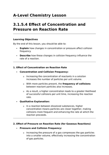 Effect of Concentration and Pressure on Reaction Rate - A-Level Chemistry Lesson