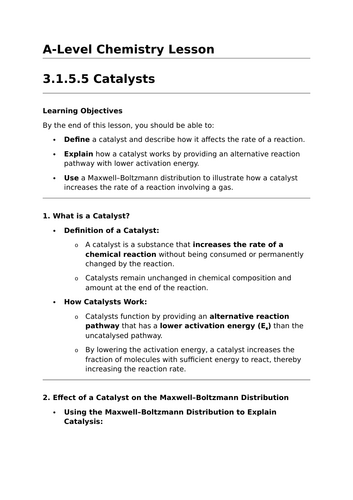 Catalysts - A-Level Chemistry Lesson