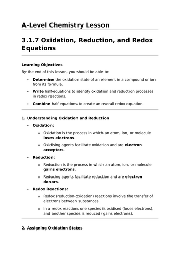 Oxidation, Reduction, and Redox Equations - A-Level Chemistry Lesson