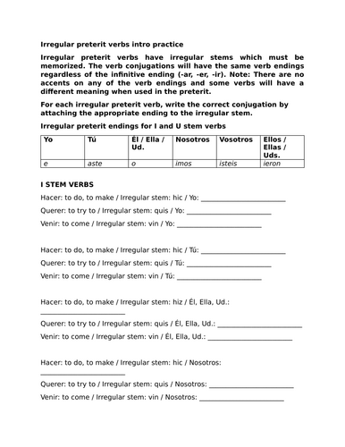 Irregular preterit verbs intro practice