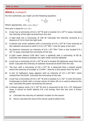 Space: Luminosity Calculations
