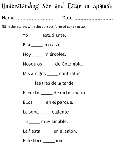 When to use Ser and Estar in spanish - Ser vs Estar worksheet