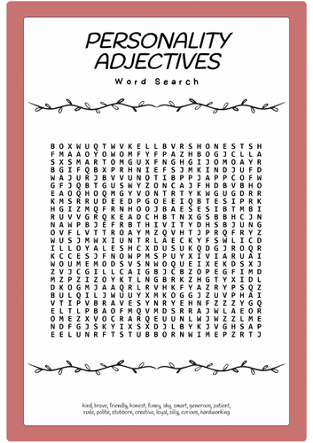 Personality adjectives word search puzzle worksheet Activity