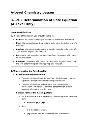 Determination of Rate Equation - A-Level Chemistry Lesson