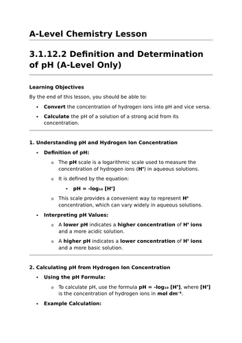 Definition and Determination of pH - A-Level Chemistry