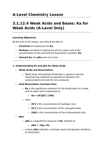 Weak Acids and Bases - A-Level Chemistry Lesson