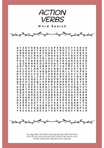 Action Verbs Word Search Puzzle Worksheet Activity