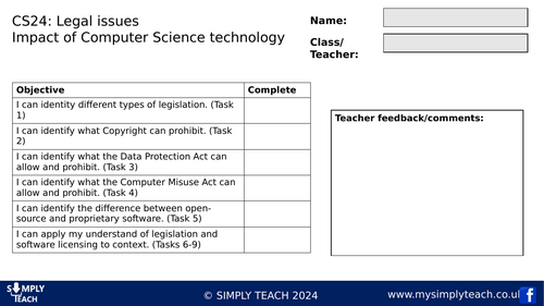 GCSE CS - L24 Workbook (Legal issues)