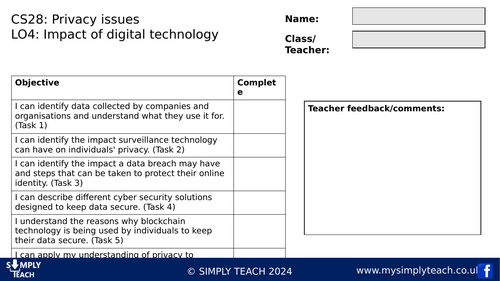 GCSE CS - L28 Workbook (Privacy issues)