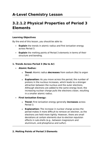 Physical Properties of Period 3 Elements - A-Level Chemistry