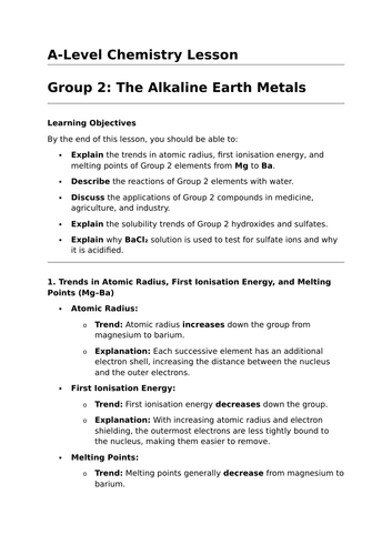 Group 2: The Alkaline Earth Metals - A-Level Chemistry Lesson