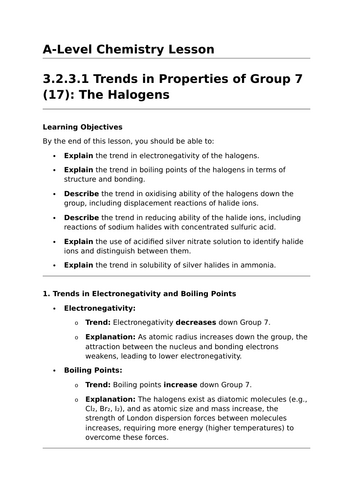 Trends in Properties of Halogens - A-Level Chemistry Lesson