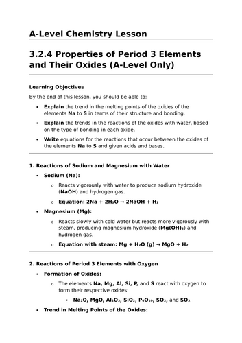 Properties of Period 3 Elements and Their Oxides - A-Level Chemistry Lesson