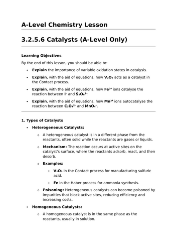 Catalysts - A-Level Chemistry