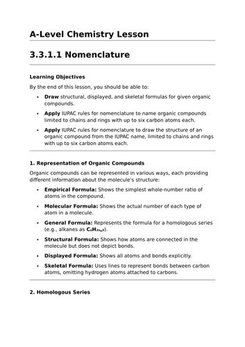 Nomenclature - A-Level Chemistry Lesson