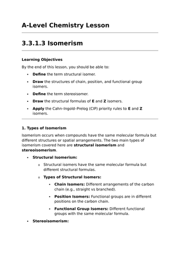 Isomerism - A-Level Chemistry Lesson