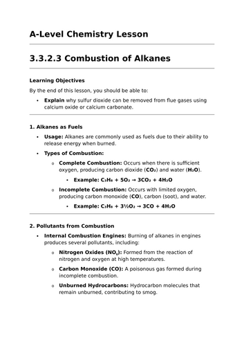 Combustion of Alkanes - A-Level Chemistry Lesson