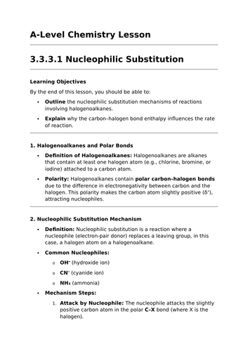 Nucleophilic Substitution - A-Level Chemistry Lesson