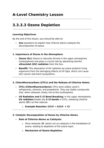 Ozone Depletion - A-Level Chemistry Lesson