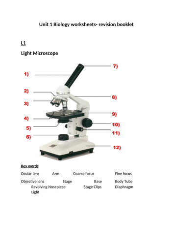 BTEC Unit 1 Biology Workbook and answer sheet