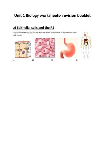 BTEC Unit 1 Biology Workbook and answer sheet