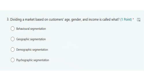 BTEC Enterprise - Task A - Marketing Activities Assessment - Microsoft Forms Quiz