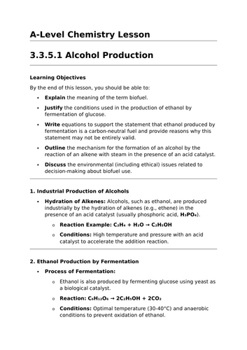 Alcohol Production - A-Level Chemistry Lesson