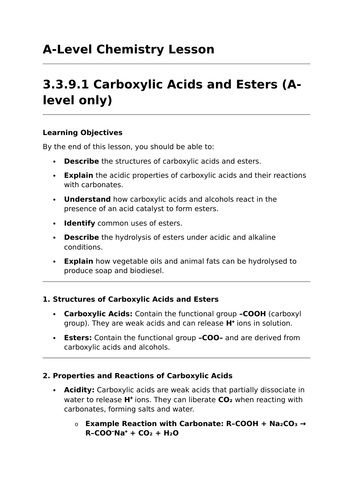 Carboxylic Acids and Esters - A-Level Chemistry Lesson