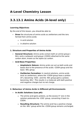 Amino Acids - A-Level Chemistry Lesson