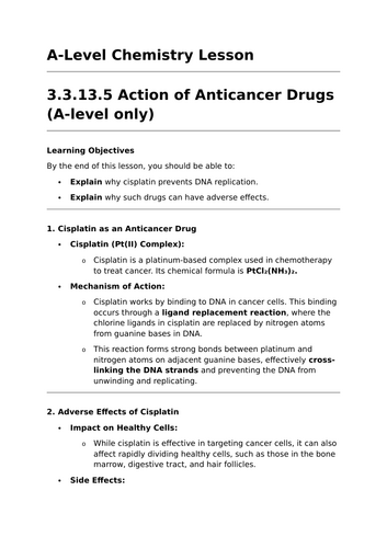 Action of Anticancer Drugs - A-Level Chemistry Lesson