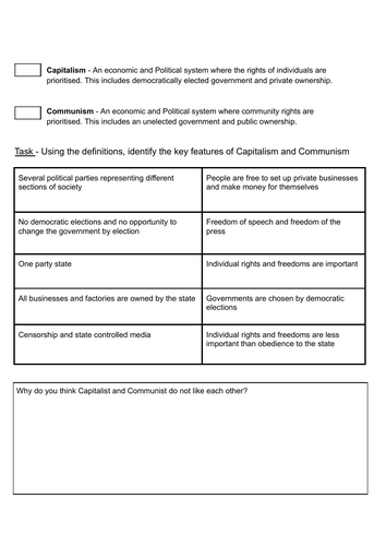 Worksheet - Capitalism and Communism