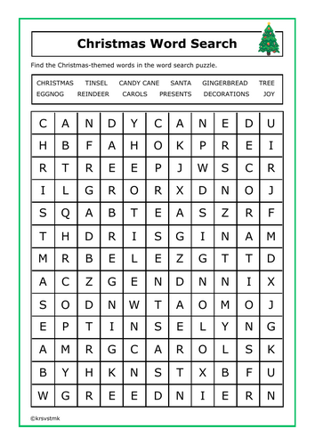 Christmas Word Search + Answers