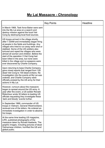 Vietnam war - My Lai worksheet