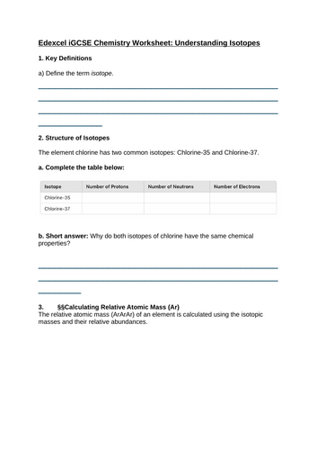 Edexcel iGCSE Chemistry Isotopes worksheet