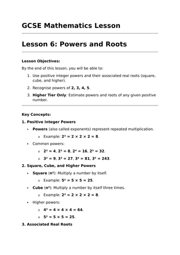 Powers and Roots - GCSE Maths Lesson