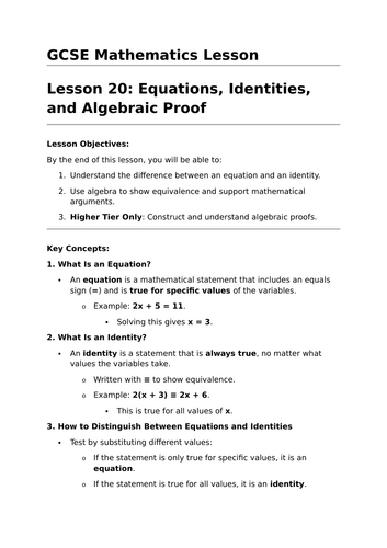 Equations, Identities, and Algebraic Proof - GCSE Maths Lesson