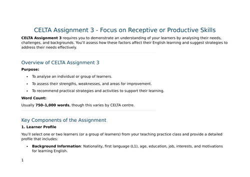 CELTA Assignment 3 - Focus on Receptive or Productive Skills