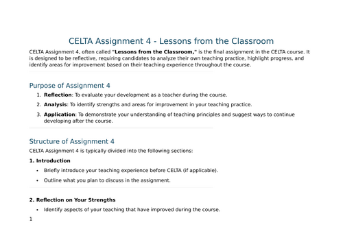 CELTA Assignment 4 - Lessons from the Classroom