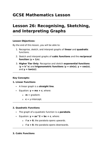 Quadratic Functions - GCSE Maths Lesson | Teaching Resources