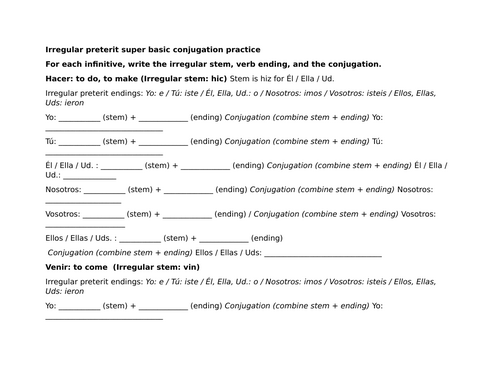 Irregular preterit super basic conjugation practice