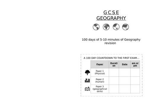 100 Days Geography Revision countdown