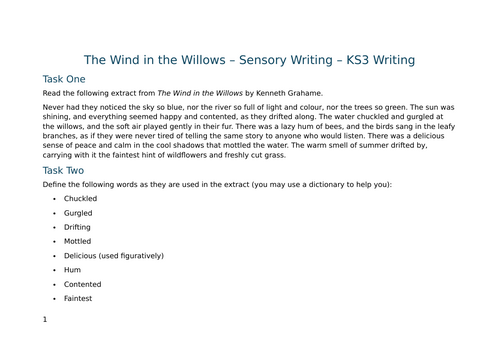 The Wind in the Willows – Sensory Writing – KS3 Writing