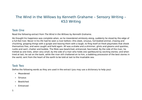 The Wind in the Willows – Sensory Writing – KS3 Writing