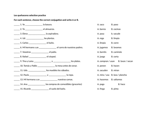 Los quehaceres selection practice