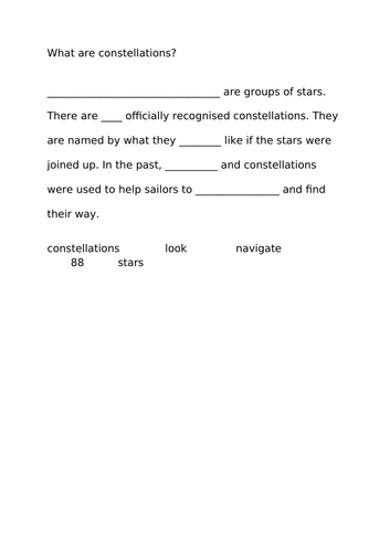 Constellation cloze activity