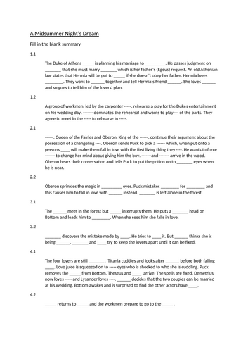 S3 A Midsummer Night's Dream Essay Unit